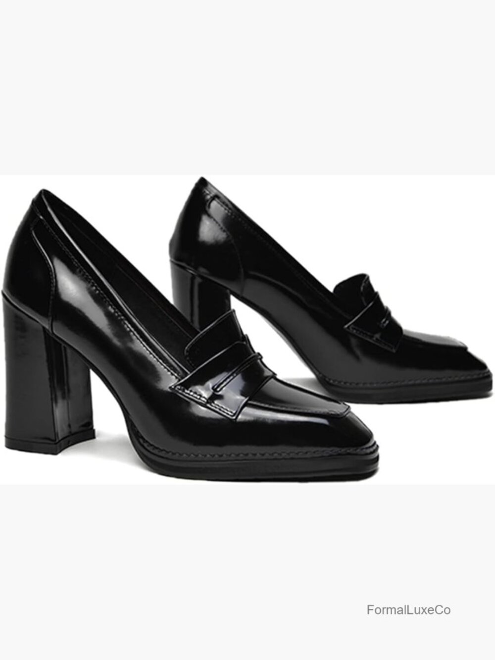 Square Toe Block Heel Loafers Comfortable Slip On Dress Pumps Walking Shoes